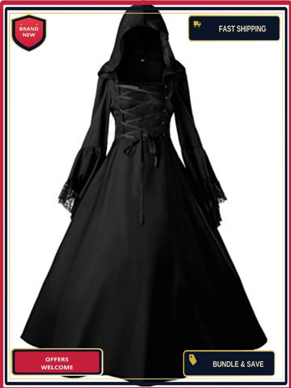 Gothic Victorian Hooded Witch Dress Medieval Renaissance Costume